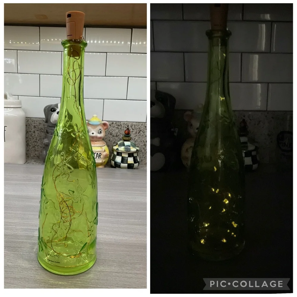 VINTAGE IKEA EMMA DAFNAS LIME‎ GREEN BOTTLE WITH FAIRY LIGHTS